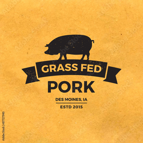 premium pork label with grunge texture on old paper background