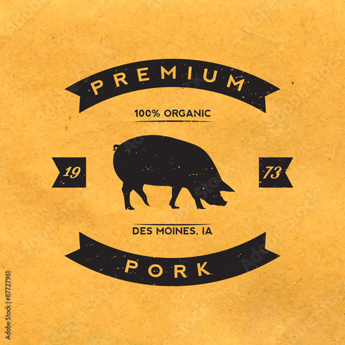 premium pork label with grunge texture on old paper background