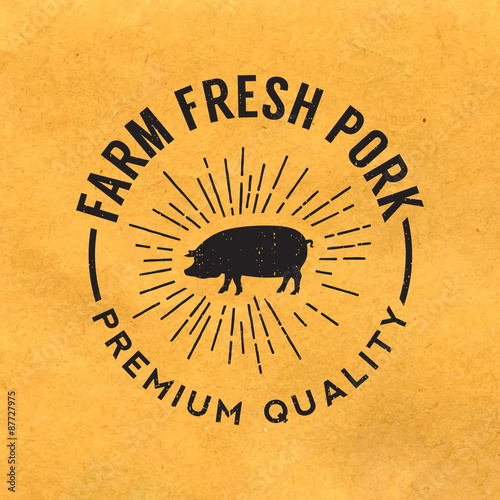 premium pork label with grunge texture on old paper background