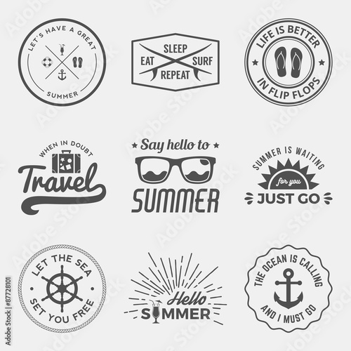vector set of summer quotes, emblems and design elements
