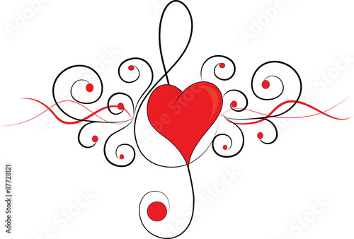 Tatuaggio tribale con cuore rosso e chiave violino