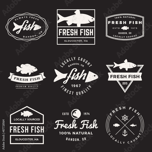 vector set of fresh fish labels, badges and design elements