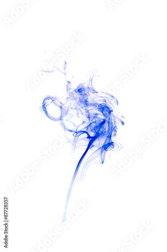 Blue Abstract Wave and smoke swirls over white background.