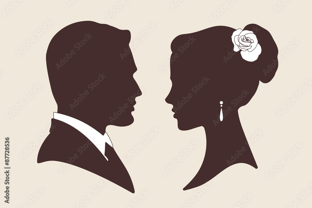 Vector silhouettes of groom and bride 