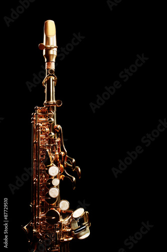 Saxophone soprano jazz music instruments isolated on black