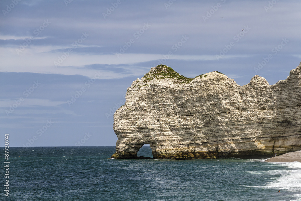 Famous natural cliffs in Etretat - French seaside resort.