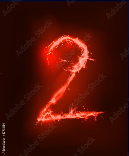 Numbers made of red electric lighting, thunder storm effect. ABC