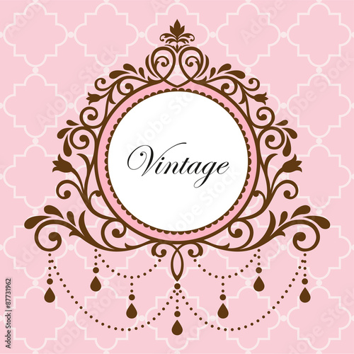 Chandelier vintage border frame on pink background