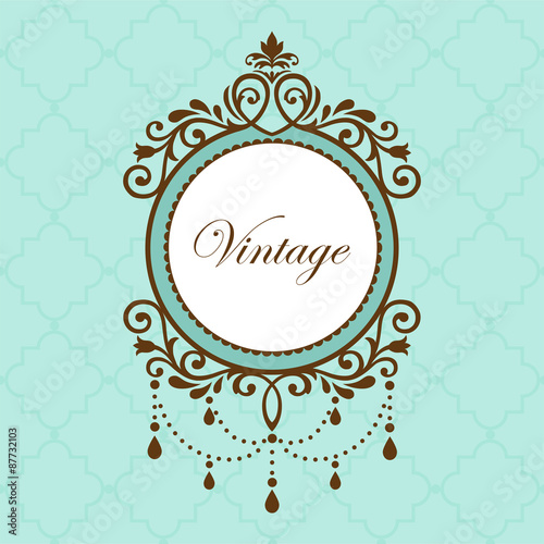 Chandelier vintage border frame on green background