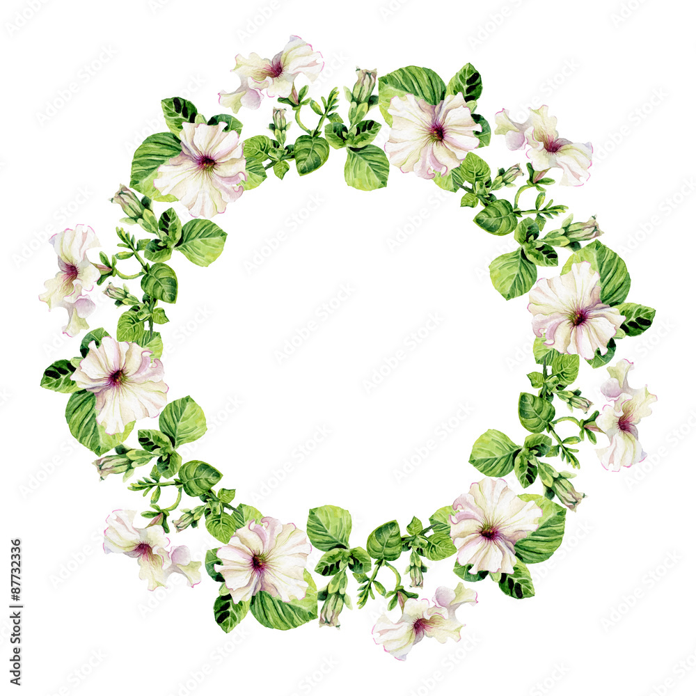 Fototapeta premium Wedding invitation design template with watercolor floral circul