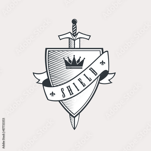 Shield and sword logo template