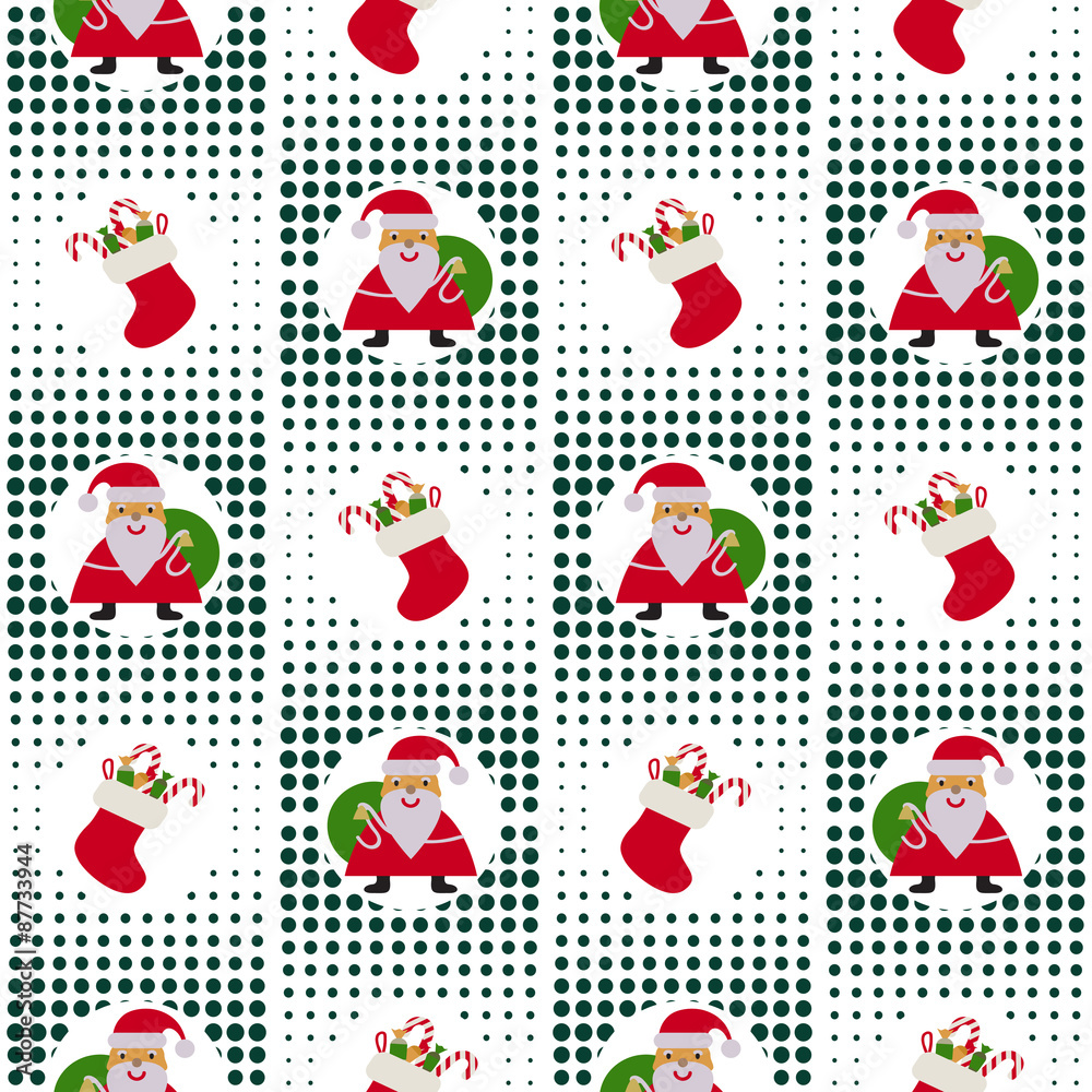 Fototapeta premium Seamless Christmas Pattern With Santa Claus And Gifts On Background Pixel