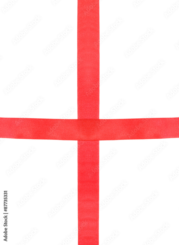 Obraz premium intersection of two red silk ribbons isolated