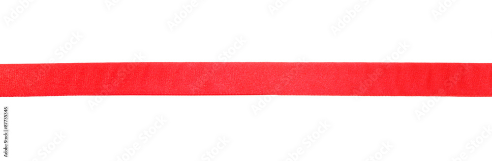 wide red satin ribbon isolated on white - obrazy, fototapety, plakaty 