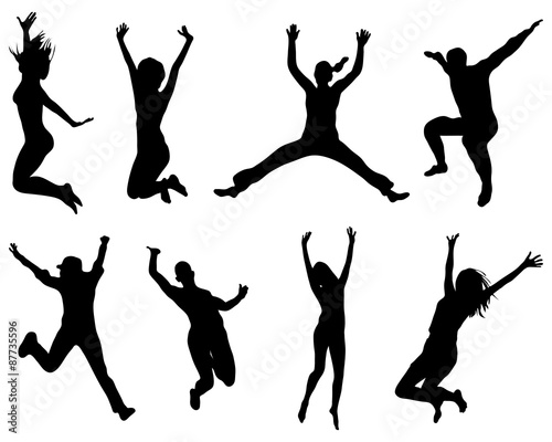 Silhouettes of people wich jumping and flying, vector