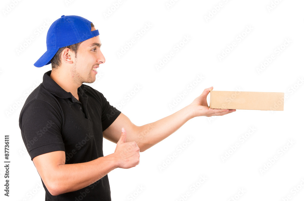 happy friendly confident delivery man carrying boxes happy friendly confident delivery man carrying boxes