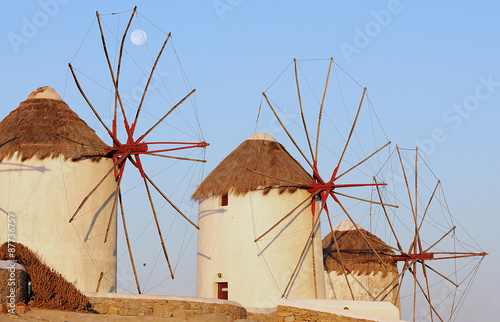 Windmills of Mykonos, famous landmark. Greece. 