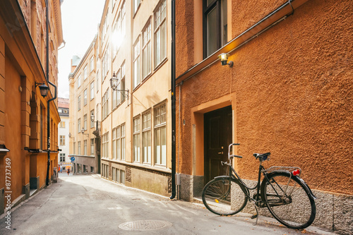 Parked Bicycle On Street Of Old European Town