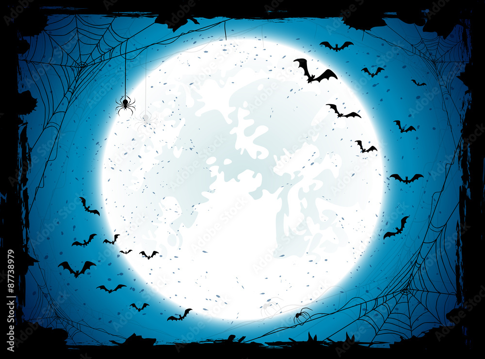 Obraz premium Blue Halloween background with bats