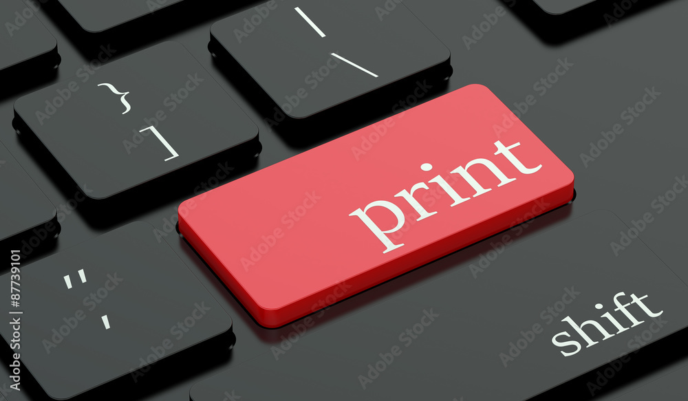 Fototapeta premium Print concept, red hot key on keyboard