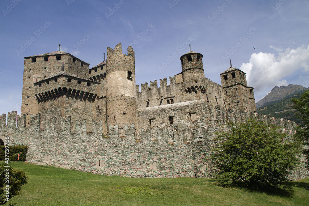 Fenis Castle (Castello di Fenis) from 1340, home of the Challant dynasty.Aosta Valley,Italy