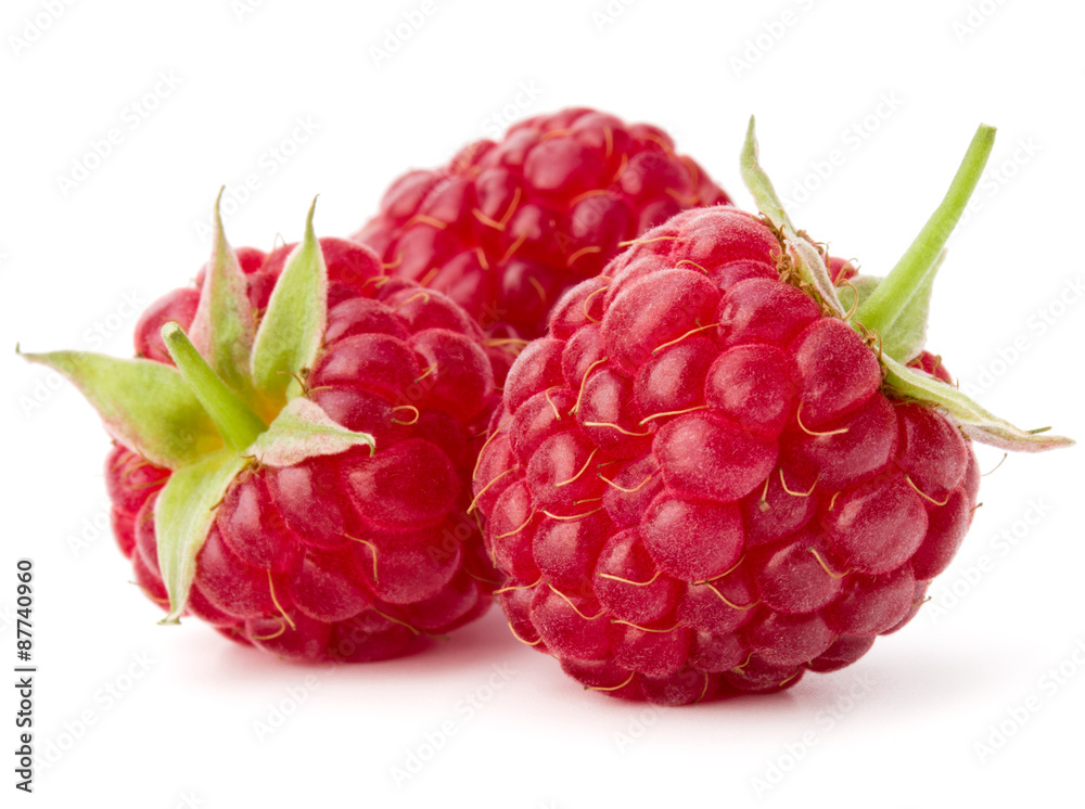 ripe raspberries isolated on white background close up