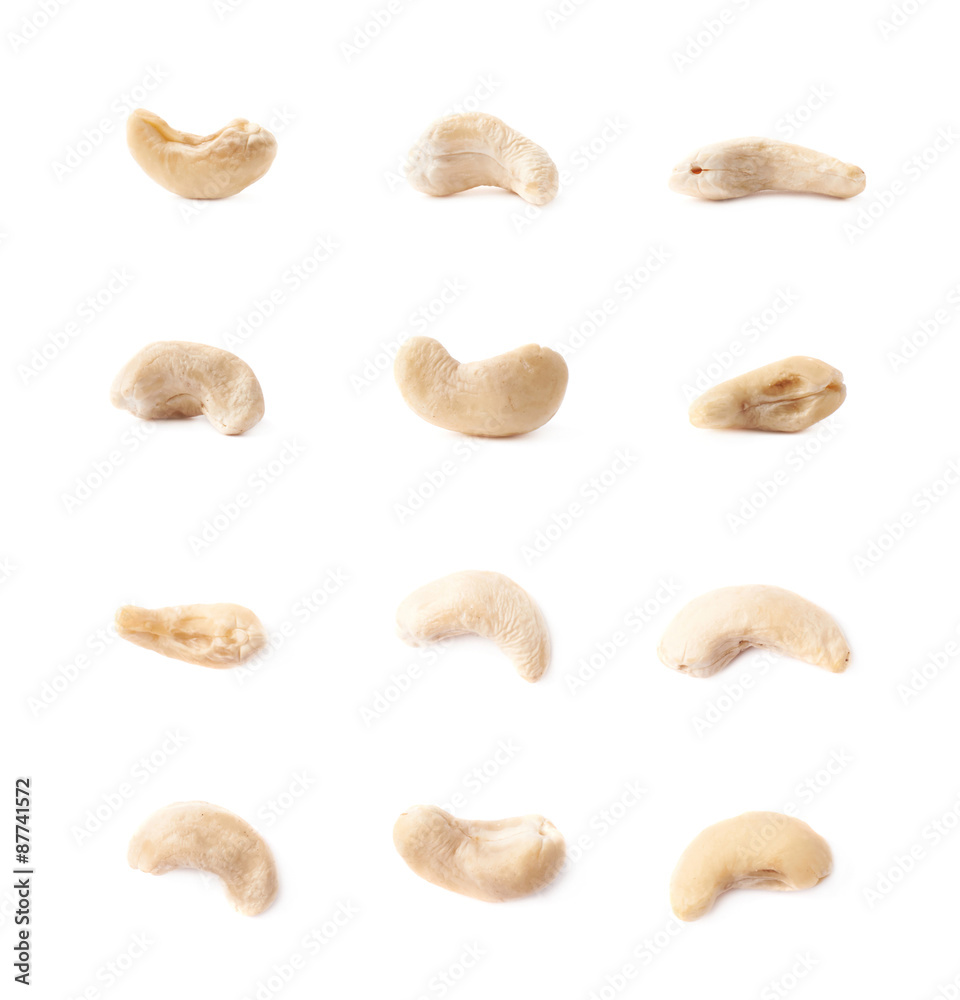 Single cashew nuts isolated