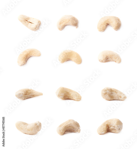 Single cashew nuts isolated