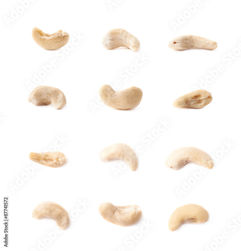Single cashew nuts isolated