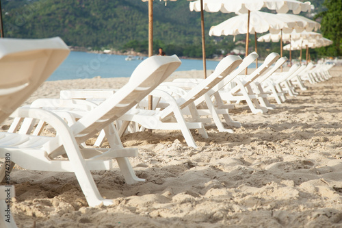 Beds and umbrellas on the beach