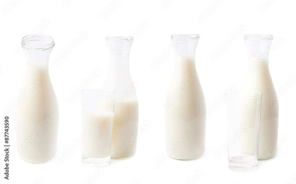 Glass of milk next to bottle isolated Glass of milk next to bottle isolated