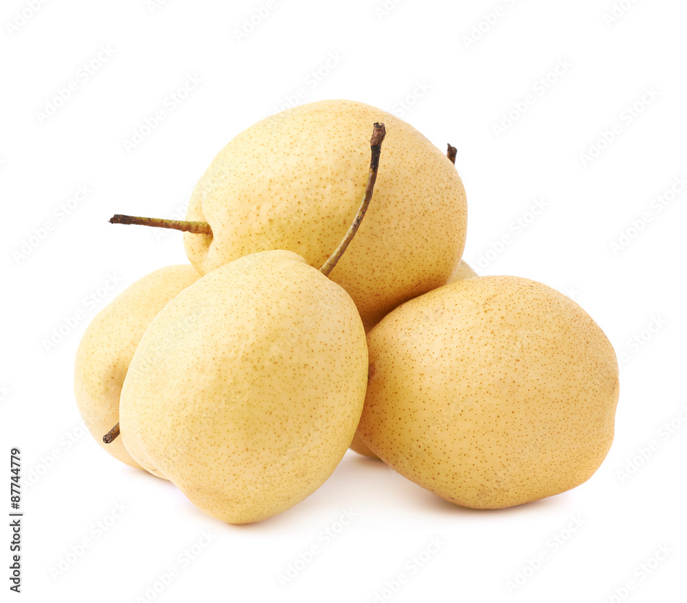 Fototapeta premium Pile of multiple yellow pears isolated