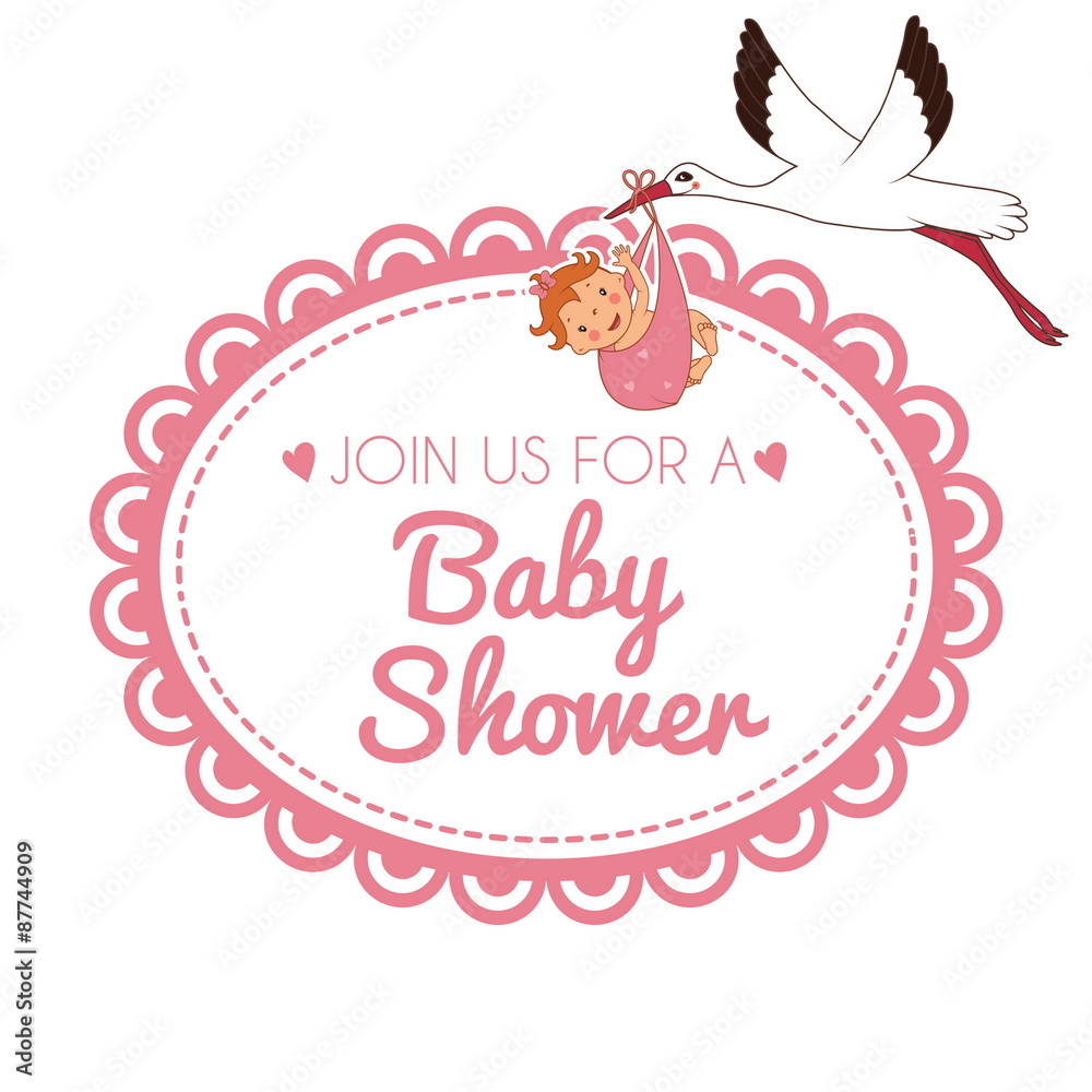 Fototapeta premium Illustration of stork bringing a girl. Vector