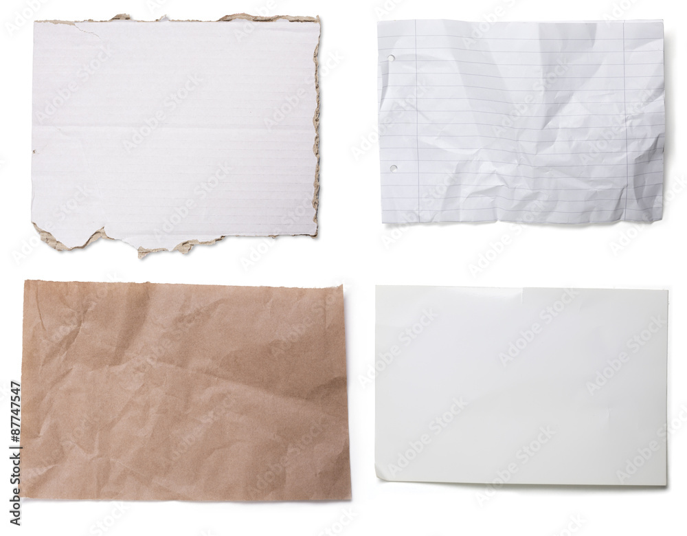 Obraz premium four different pieces of cardboard and paper, isolated on white