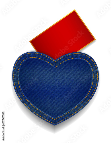 red card on heart blue jean pocket back