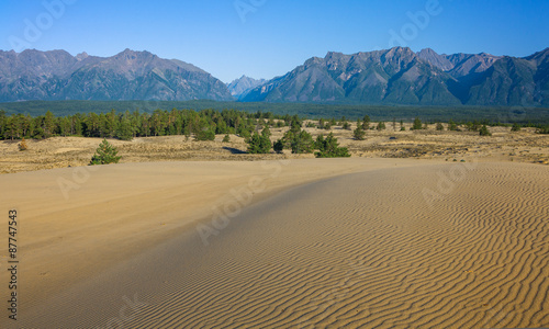 Chara sands and Mountains Kodar ridge in Eastern Siberia, Transbaikalia  photo