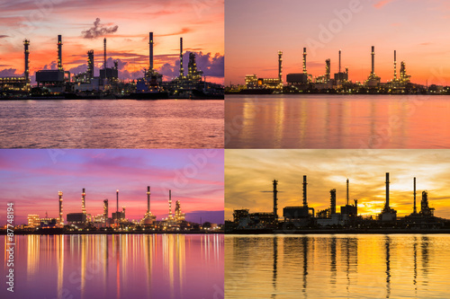 Oil refinery along the river at Dusk (Bangkok, Thailand)