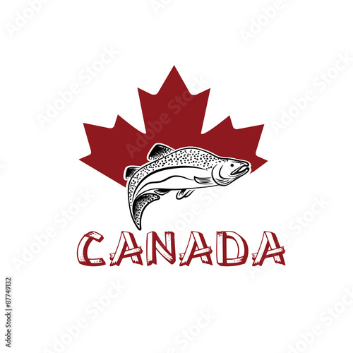jumping fish on the background of canadian maple leaf