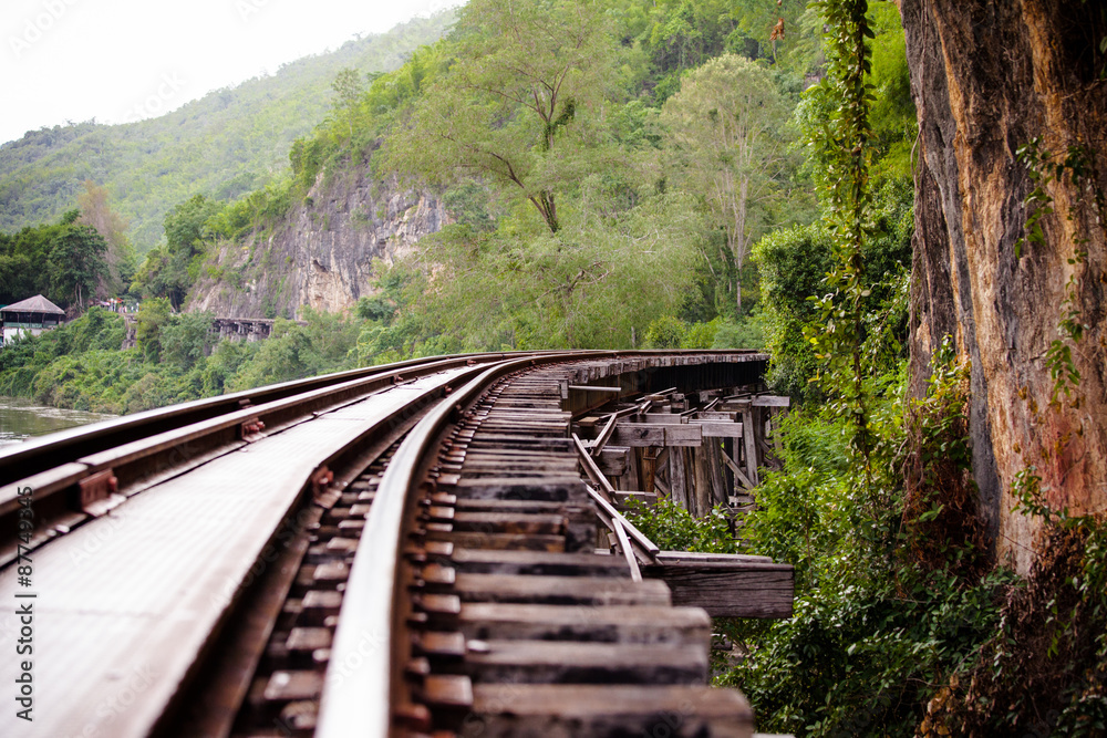 Railroad tracks on a dangerous path