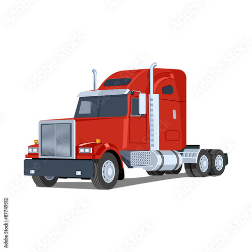 Flat vertor red american truck isolated on white background
