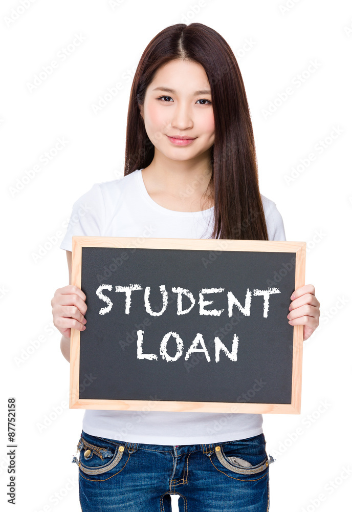 Asian young woman hold with chalkboard showing phrase of student Asian young woman hold with chalkboard showing phrase of student