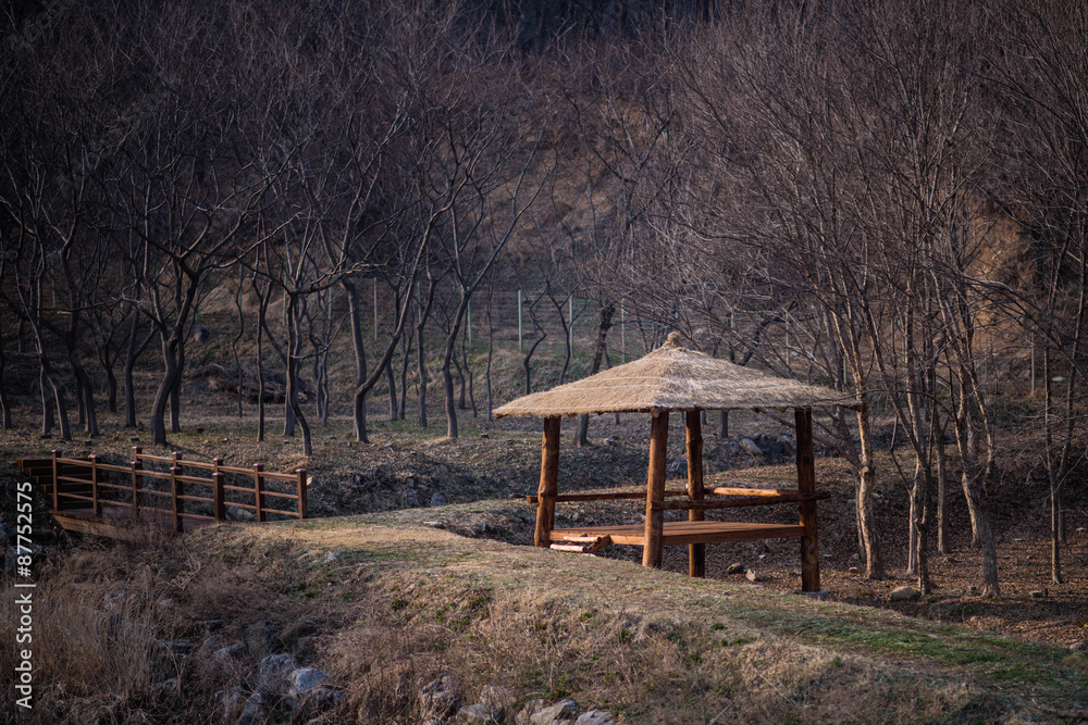 Wood pavilion in forest Wood pavilion in forest