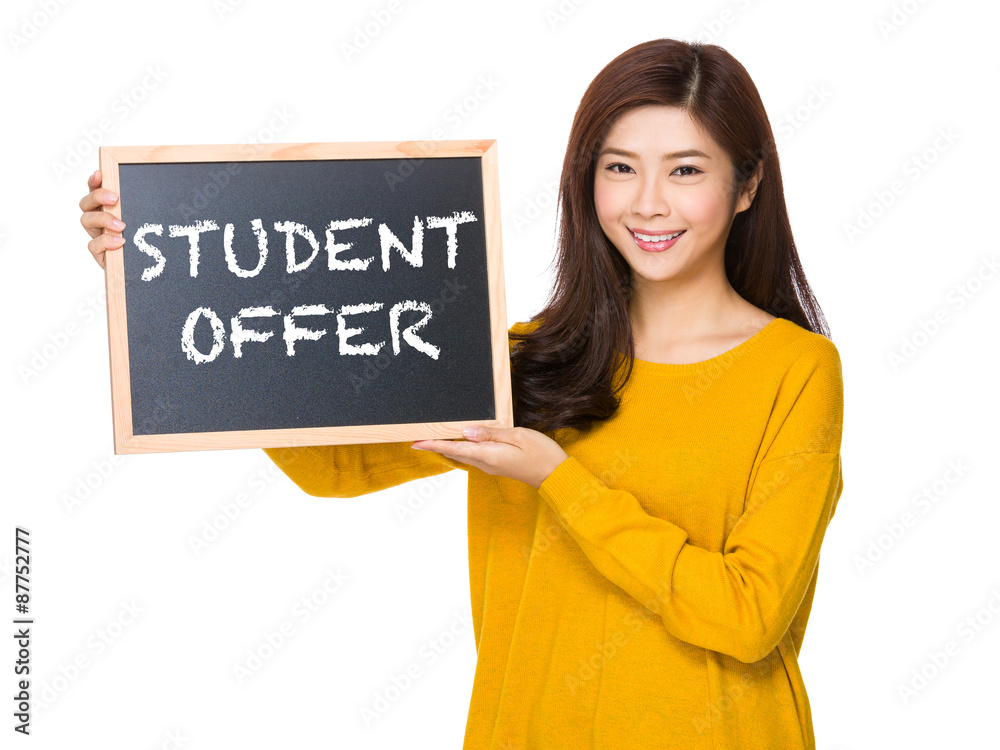 Young woman hand hold with the blackboard showing phrase of stud Young woman hand hold with the blackboard showing phrase of stud