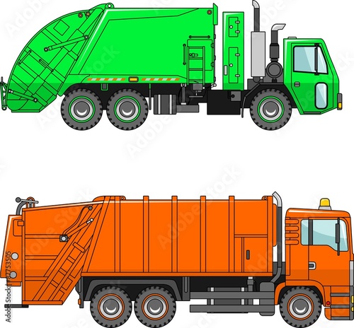 Garbage trucks  on a white background in a flat style
