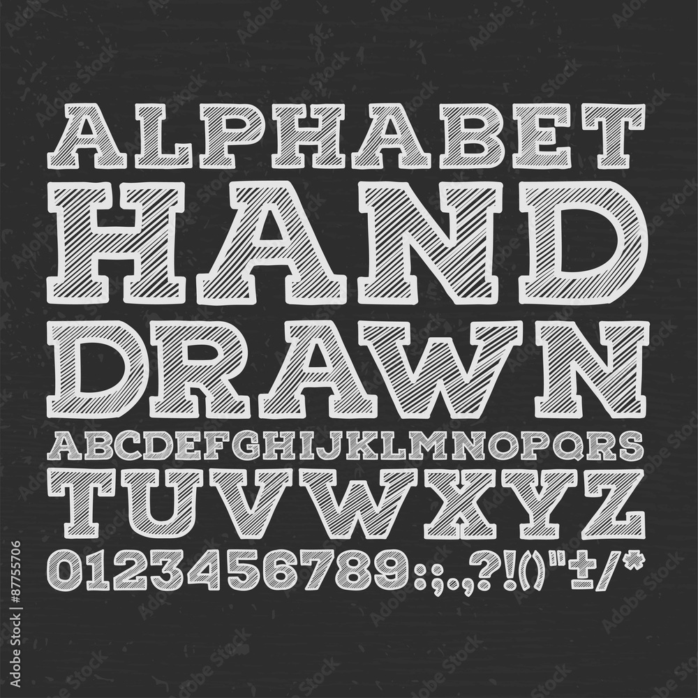 Fototapeta premium chalk sketched striped alphabet abc vector font. Type letters