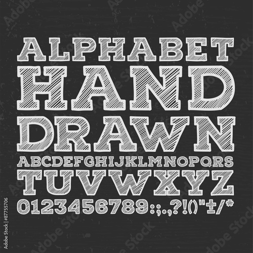 chalk sketched striped alphabet abc vector font. Type letters