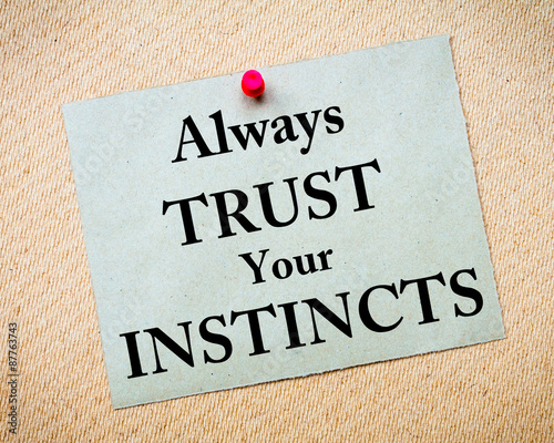 Obraz na płótnie Always Trust Your Instincts Message written on paper note w salonie