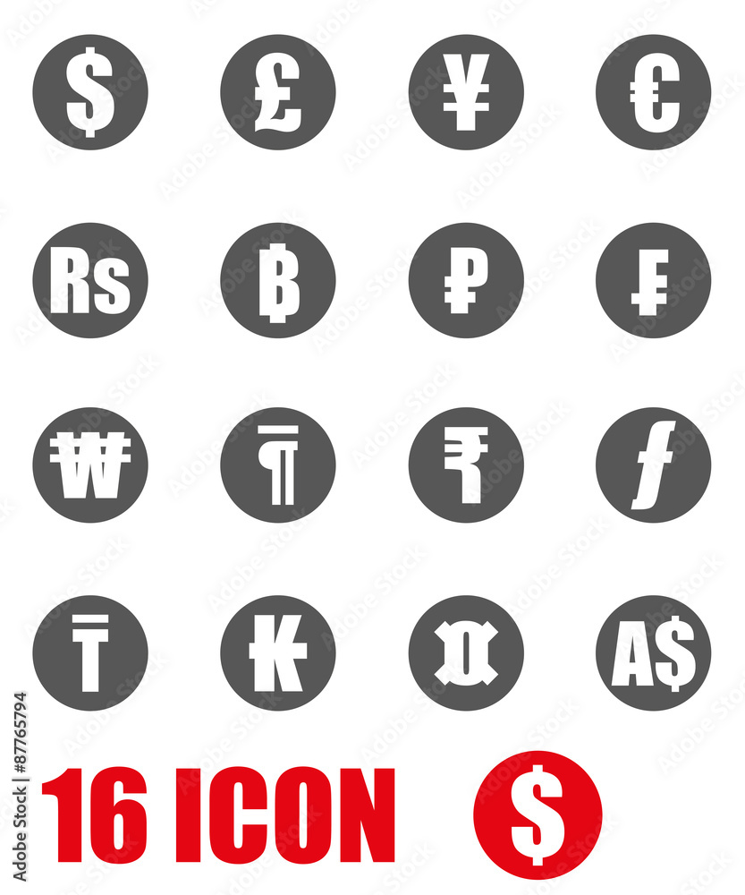 Vector grey currency symbols icon set Vector grey currency symbols icon set
