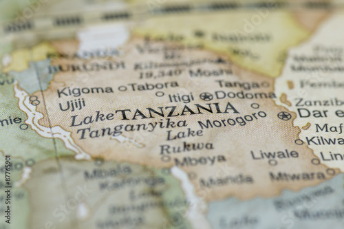 Macro globe map detail of Tanzania