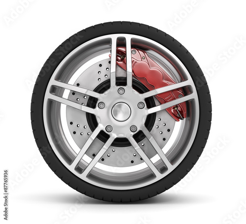 Super car disc-brake. Car wheel.